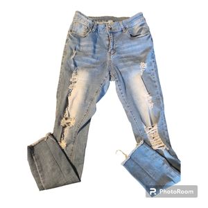 Jeans Ladder Distressed Rough Edge Stretchy High-rise Skinny Jeans Size 26 (Med)